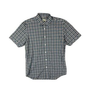 California Size M Mens Shirt Short Sleeve Button Up Blue Black Plaid